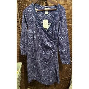 Soft Surroundings L Purple Leopard animal Print faux Wrap Dress L